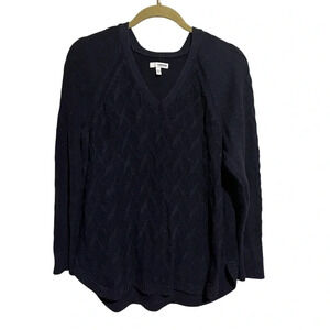 Women's Sonoma Pullover L/S Cable-knit Sweater - Size XL - Navy Blue